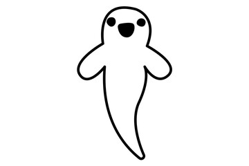 Cute Halloween doodle ghost with happy face expressions. October holiday decorations, spirit characters. Children's coloring pages. Kids flat vector illustration isolated on white background.