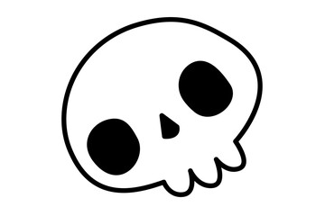 Cute doodle skull. Halloween skeleton bone. Cute Halloween doodle decoration element. October holiday decorations, spirit characters. Kids flat vector illustration isolated on white.