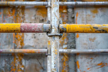 Close-Up of Industrial Scaffolding with Weathered Pipes and Textured Background