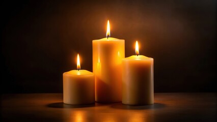 Three candles burning with dancing flame light on black background, candles, burning, flame, light, dancing