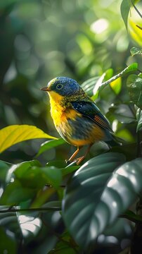 Sitting on a bench is a cute tropical parula AI generated Art