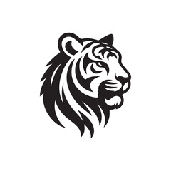 Detailed Silhouette of Tiger Head - Vector Art.