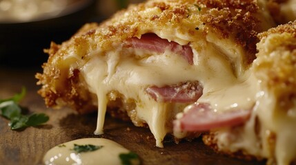 Melted Cheese and Ham Close-Up Shot