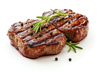 Grilled steak with rosemary garnish