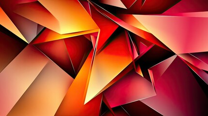 Fototapeta premium A geometric abstract background with sharp, overlapping triangles in shades of red and orange, forming a dynamic composition.