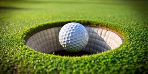 Detail of golf ball inside the hole, golf, hole, sport, green, course, hole in one, victory, success, competition, grass