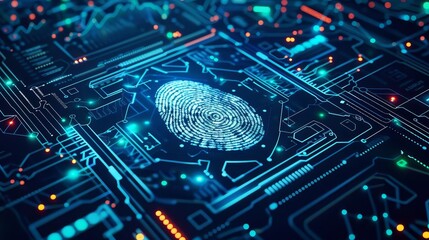 Fingerprint scanner technology enhancing transaction security and cybersecurity, ensuring robust measures for safeguarding transactions and data with copy space