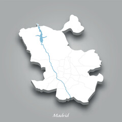 3D Map of Madrid with Waterways Highlighted