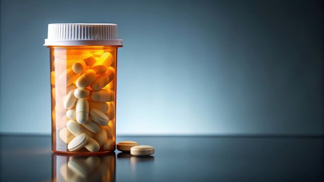 Prescription medication bottle with naltrexone drug pills inside , addiction treatment