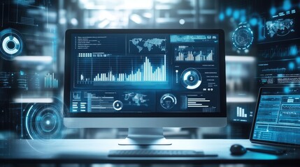 a computer and dashboard business analysis and Data science technology and digital marketing icons