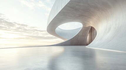 Abstract curved architecture with a smooth concrete floor in a modern 3D render, designed for car presentations or high-end visual displays.