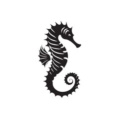Flat Seahorse Silhouette - Vector Icon and Logo Clipart.
