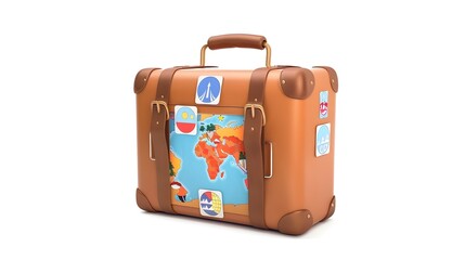 Suitcase Icon with Travel Stickers Representing Adventure and