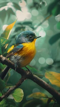There's a cute tropical parula sitting on a bench in the middle of the room generated AI