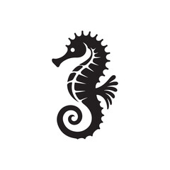 Flat Seahorse Vector Icon - Silhouette Logo Clipart Illustration.