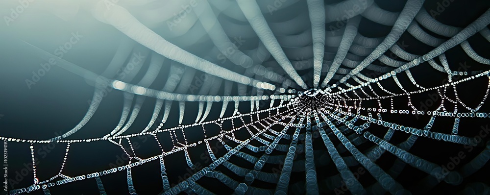 Poster Close-up view of a delicate spider web with intricate details, capturing the beauty and complexity of nature's artistry.