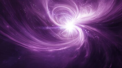 Fototapeta premium An ethereal purple nebula, swirling with streaks of white and silver data particles, highlighted by a brilliant white star at its core, symbolizing mystery and security in information.