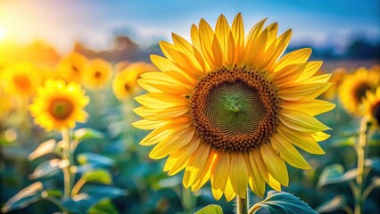 Fototapeta premium Close up of a blooming sunflower in full bloom, sunflower, flower, blooming, close up, nature, vibrant, yellow, petals, plant