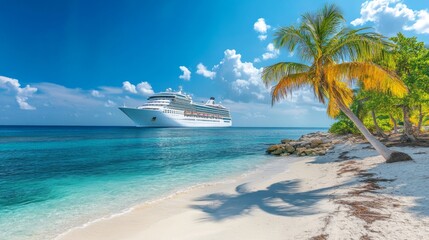 Fototapeta premium Cruise Ship Docked in a Tropical Paradise