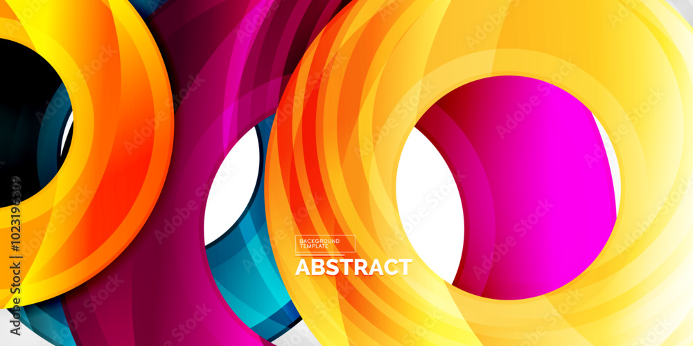 Poster Bright colorful circles with light effects. Abstract background