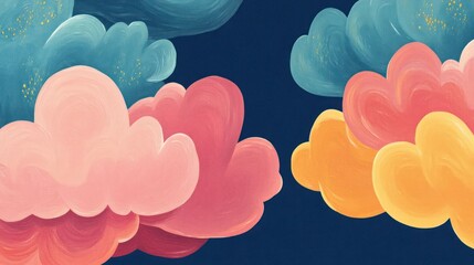 A vibrant illustration of colorful clouds against a dark background, evoking a whimsical atmosphere.