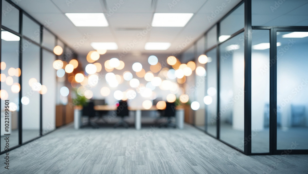 Canvas Prints blurred image of modern office interior with bokeh lights.
