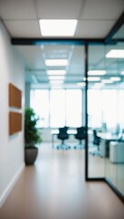 Blurred image of modern office interior with bokeh lights.