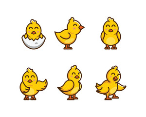 set a cute chicks mascot logo.vector cartoon chicks cute character,