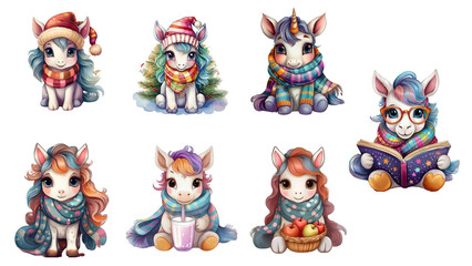 Obraz premium Unicorn Cartoon Illustration Transparent Background -set