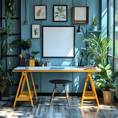 Glossy Home Office Setup with Whiteboard: Modern Workspace Photo for Stock - Functional Desk and Creative Environment