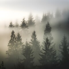 Winter Sunrise in a fogy days landscape design.