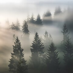 Winter Sunrise in a fogy days landscape design.