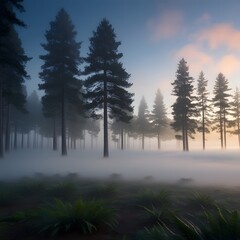 Winter Sunrise in a fogy days landscape design.