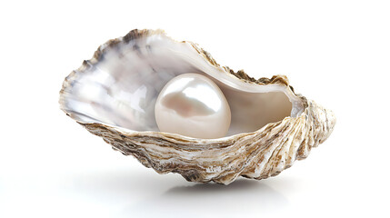 A beautifully detailed close-up of a natural pearl resting inside an oyster shell