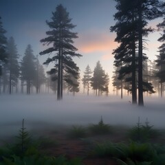 Winter Sunrise in a fogy days landscape design.