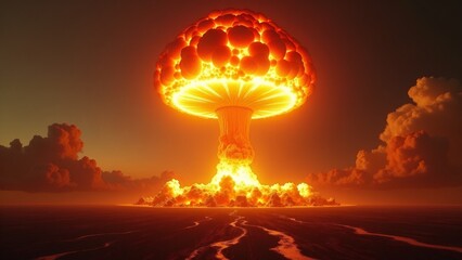 Fototapeta premium Nuclear Explosion in Desert Landscape
