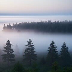 Winter Sunrise in a fogy days landscape design.
