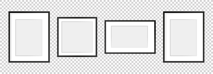 Photo frame. Vector isolated picture frame mockup with shadow on transparent background. Poster frame mockup.