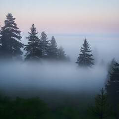 Winter Sunrise in a fogy days landscape design.