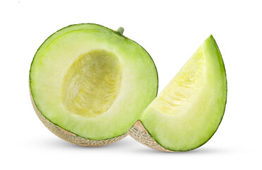 slice of green cantaloupe melon isolated on transparent png