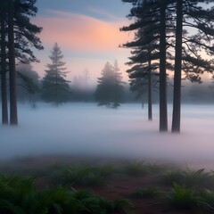 Winter Sunrise in a fogy days landscape design.