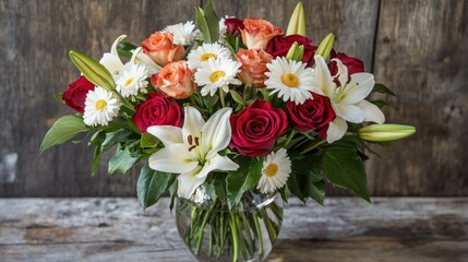 Elegant Vase Arrangement with Roses and Lilies