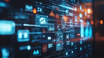 Obraz premium computer and business analysis and technology and digital marketing icons