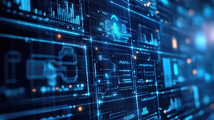 Obraz premium computer and business analysis and technology and digital marketing icons