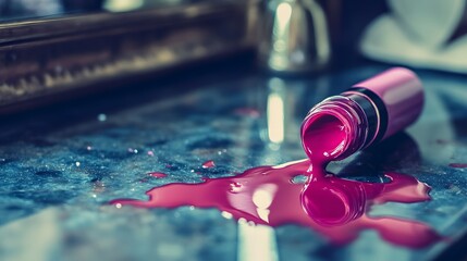 Spilled Pink Nail Polish on Elegant Vanity Table