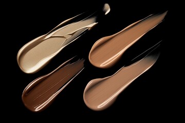 Minimalistic collection of creamy concealer swatches on black background for beauty and skincare design