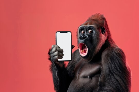 Photo of shocked gorilla surprised wildlife phone. - Powered by Adobe