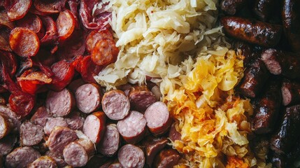 Vibrant Platter of Sauerkraut and Smoked Sausages