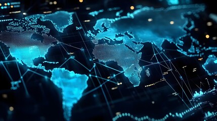 Obraz premium World map illustrating stock market movements with interconnected financial hubs