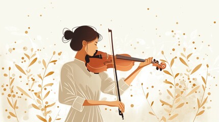 Talented violinist performing amidst elegant floral background for music concept design